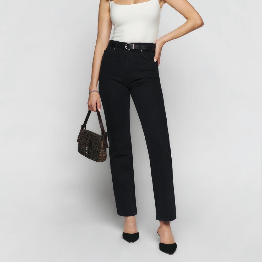 Reformation Jeans Cynthia High Rise Straight Jeans Black